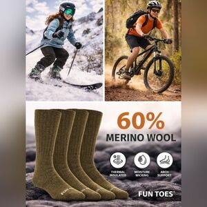 Nwt 2 Pair Merino Wool Fun Toes Kids Socks Cushioned Skiing Snow Hiking Womens
